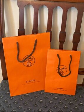 Hermes Orange Shopping Bag with Brown Rope Handles